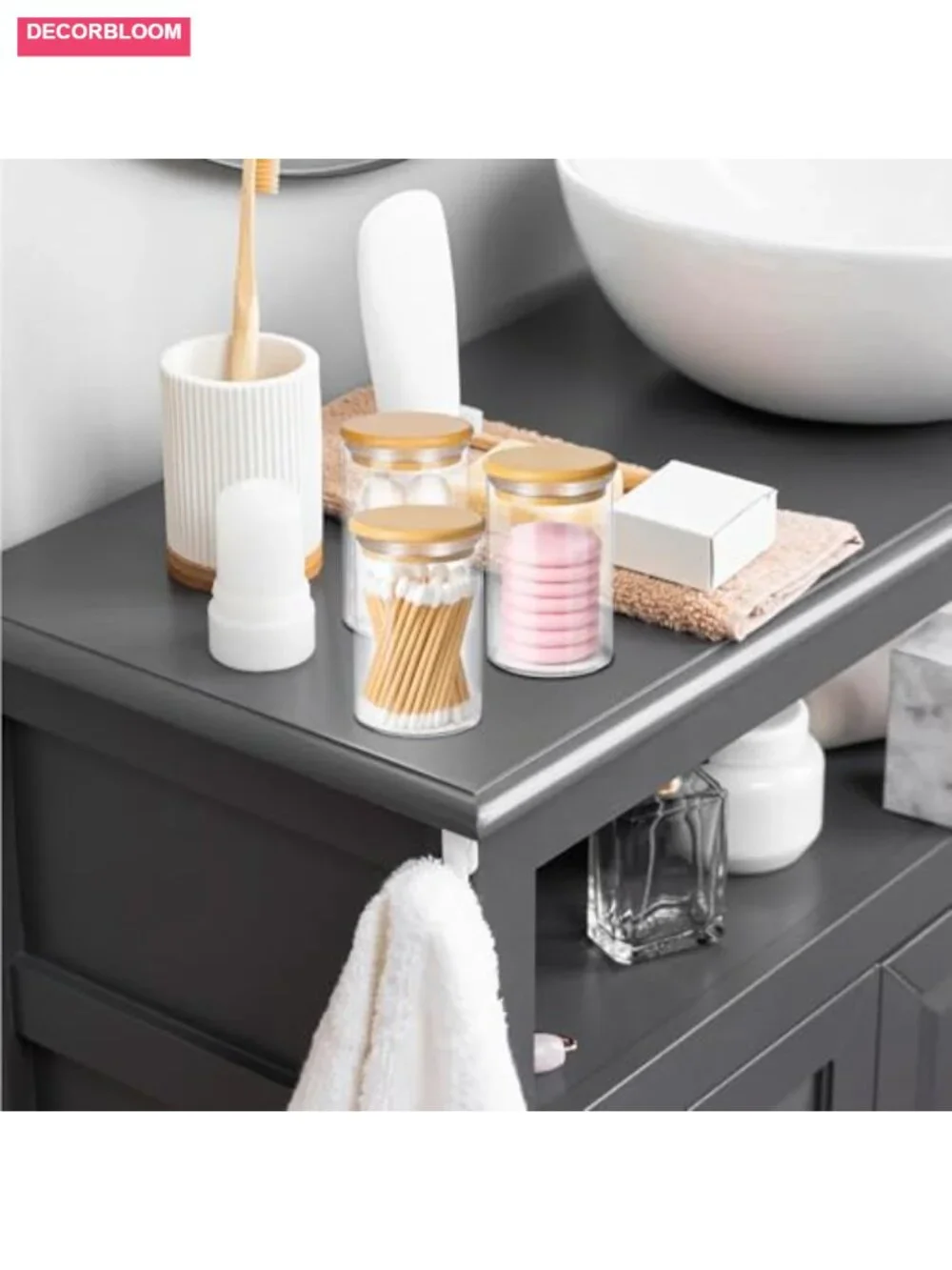 10 Pack Glass Apothecary Jars with Bamboo Lids Bathroom Canisters Vanity